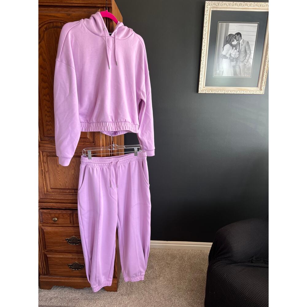 Scoop Orchid Purple Lounge Set Cropped Hoodie Sweatpants Medium 8-10 2 Piece